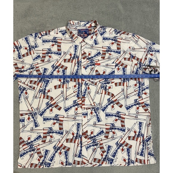 Retro Rifle Men 4XL THE 4TH Performance Short Sleeve Button Shirt Red White Blue - Picture 3 of 9